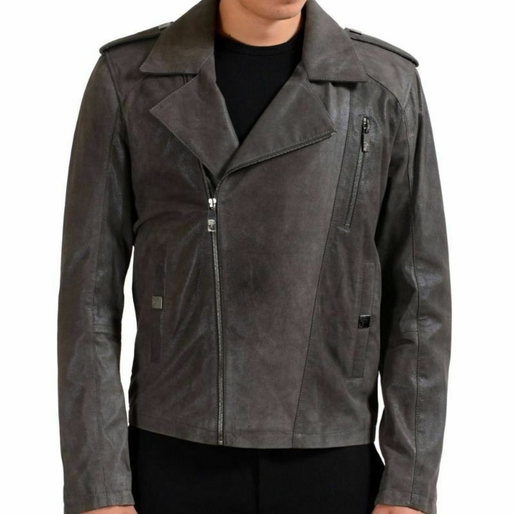 Versace Collection Leather  Full Zip Men's Jacket